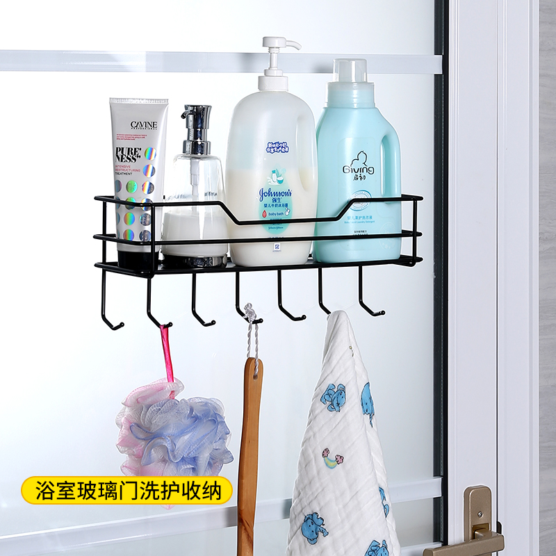 No Drilling Adhesive Wall Mounted Shower Caddy Basket Shelf with Hooks for Hanging Sponge and Razor,Shampoo Holder Organizer
