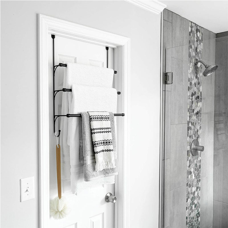 Adjustable Over the Door Triple Bathroom Towel Holder Rack with Hooks Over the Door Organizer Hanger