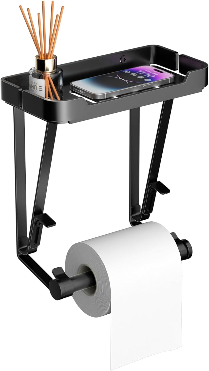 New Design Metal Stainless Steel Black Cell Phone Holder Cover Storage Box and Standing Toilet Paper Holder for Kitchen Use