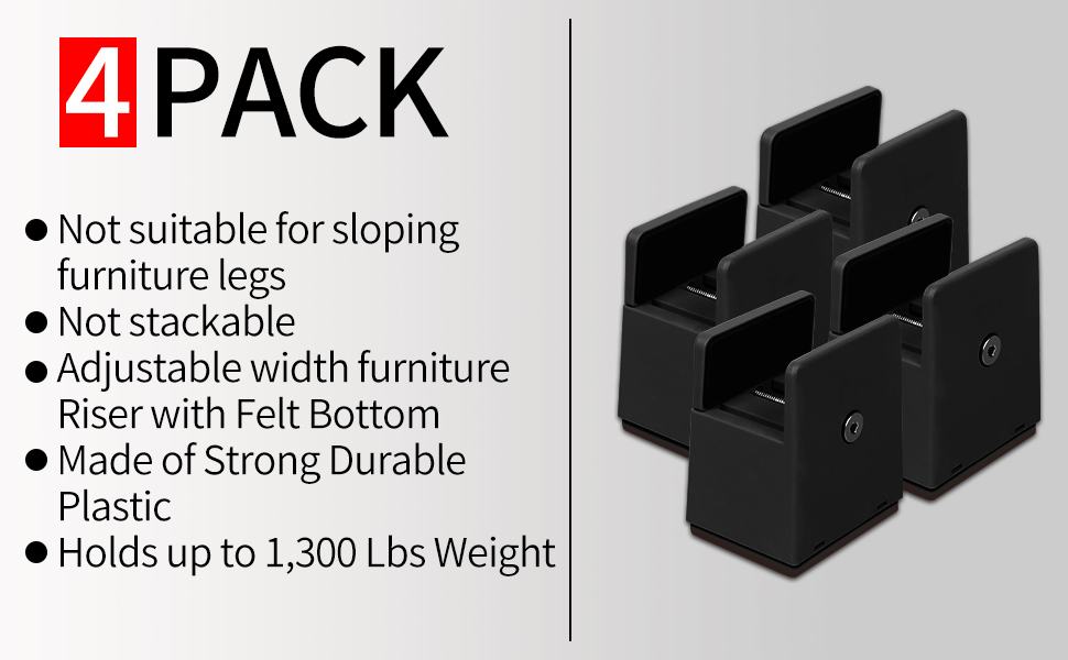 4PCS Bed Risers Furniture Riser Heavy Duty Bed Lifts Adjustable Bed Furniture Frame Risers