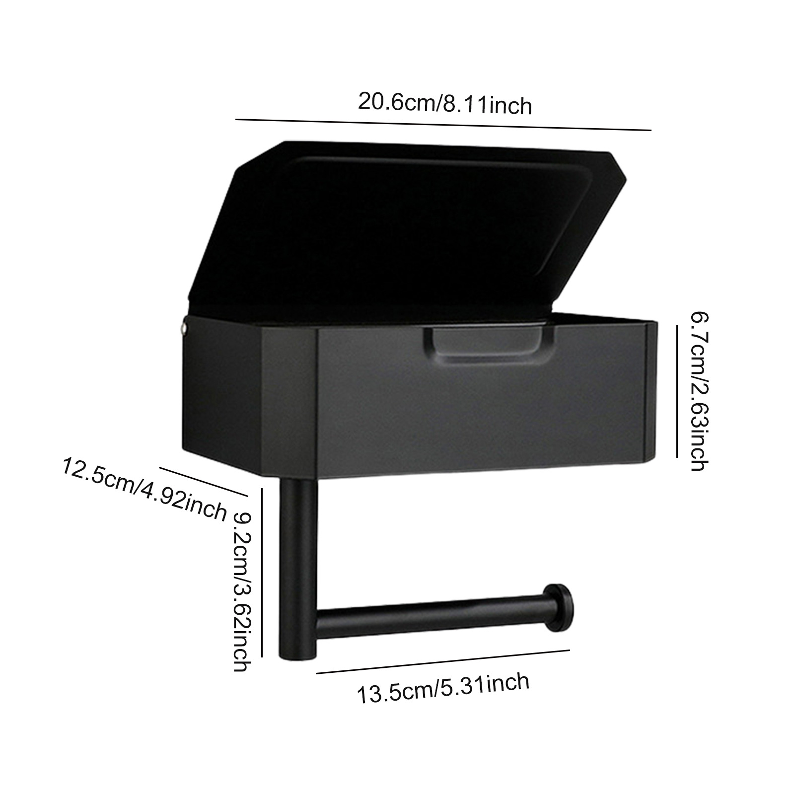 New Design Metal Stainless Steel Black Cell Phone Holder Cover Storage Box Toilet Paper  Standing Toilet Paper Holder