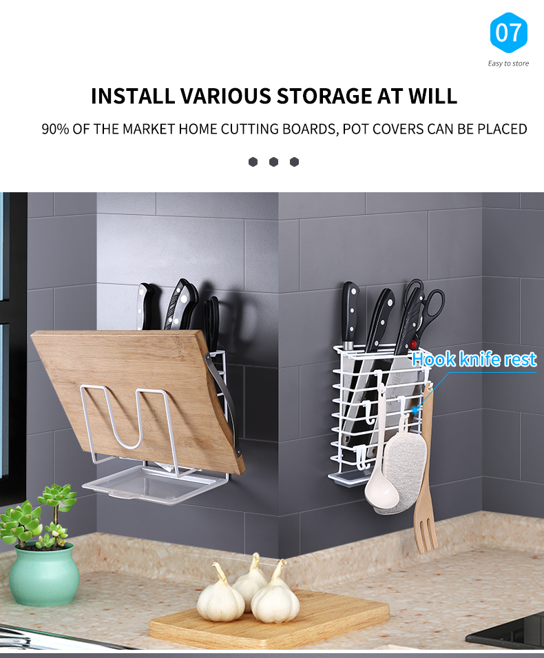 Knife Holder Wall-Mounted Cutting Board Pot Lid Storage Rack Tool Kitchen Shelf Organizer Drying Basket Kitchen Shelf