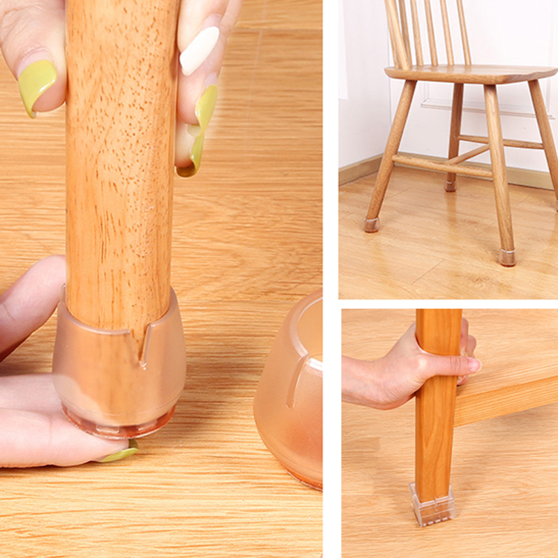 Transparent Silicone Furniture Feet Table Leg Covers Wood Floor 	furniture Sliders and Glides Round Chair Leg  Pads