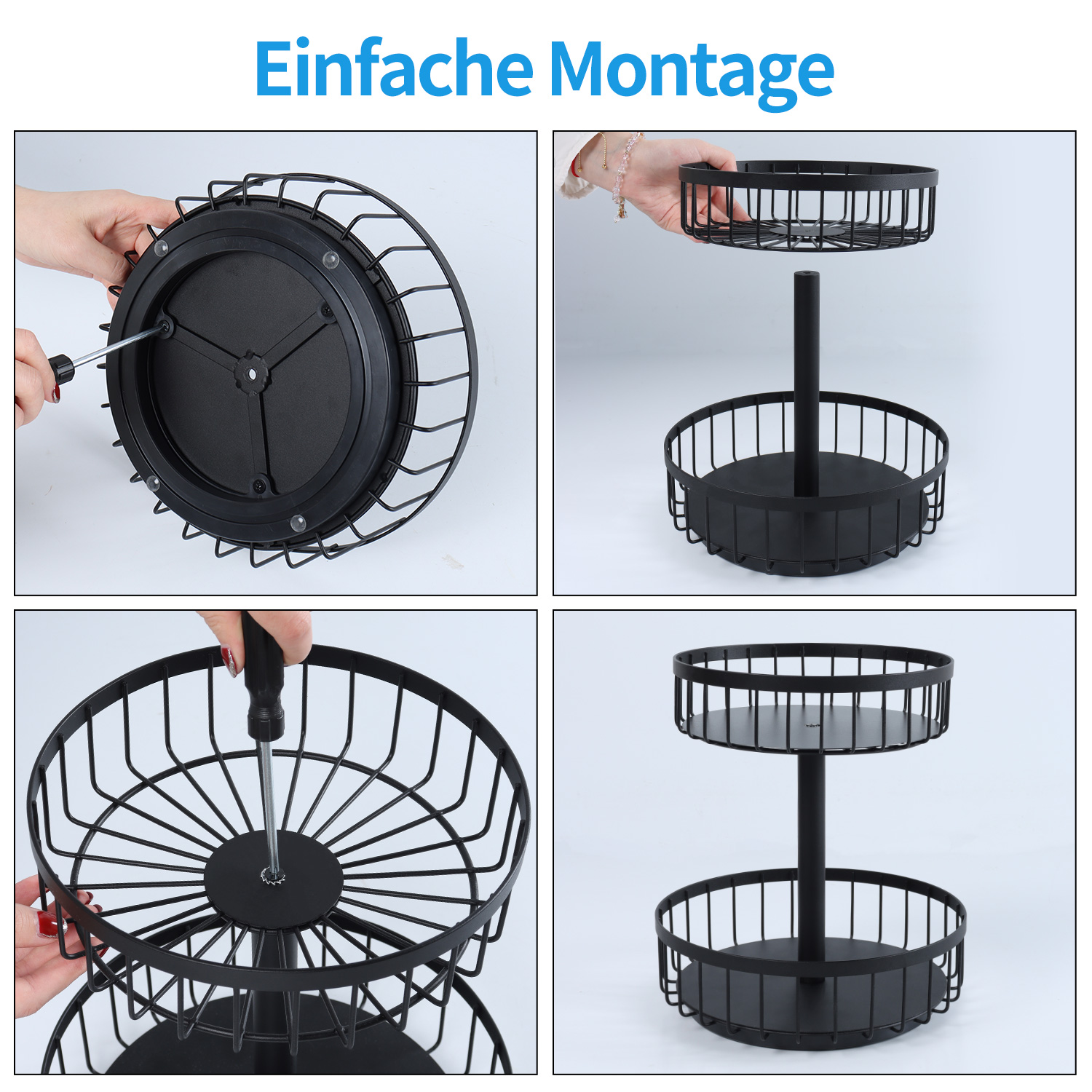2 Layers Round Countertop Fruit and Vegetable Basket Bowl Storage Stainless Steel Revolving Spice Rack
