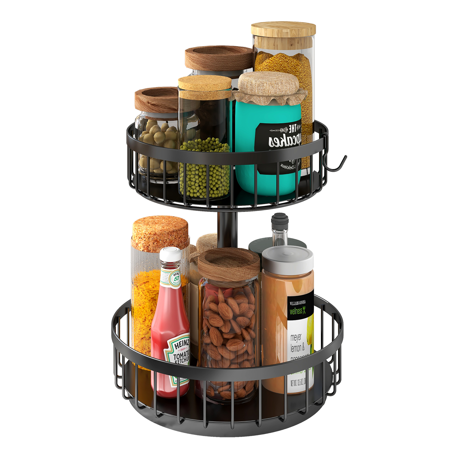 Two Layers of Round Multifunctional Countertop Fruit and Vegetable Basket Bowl Removable Storage Spice Rack
