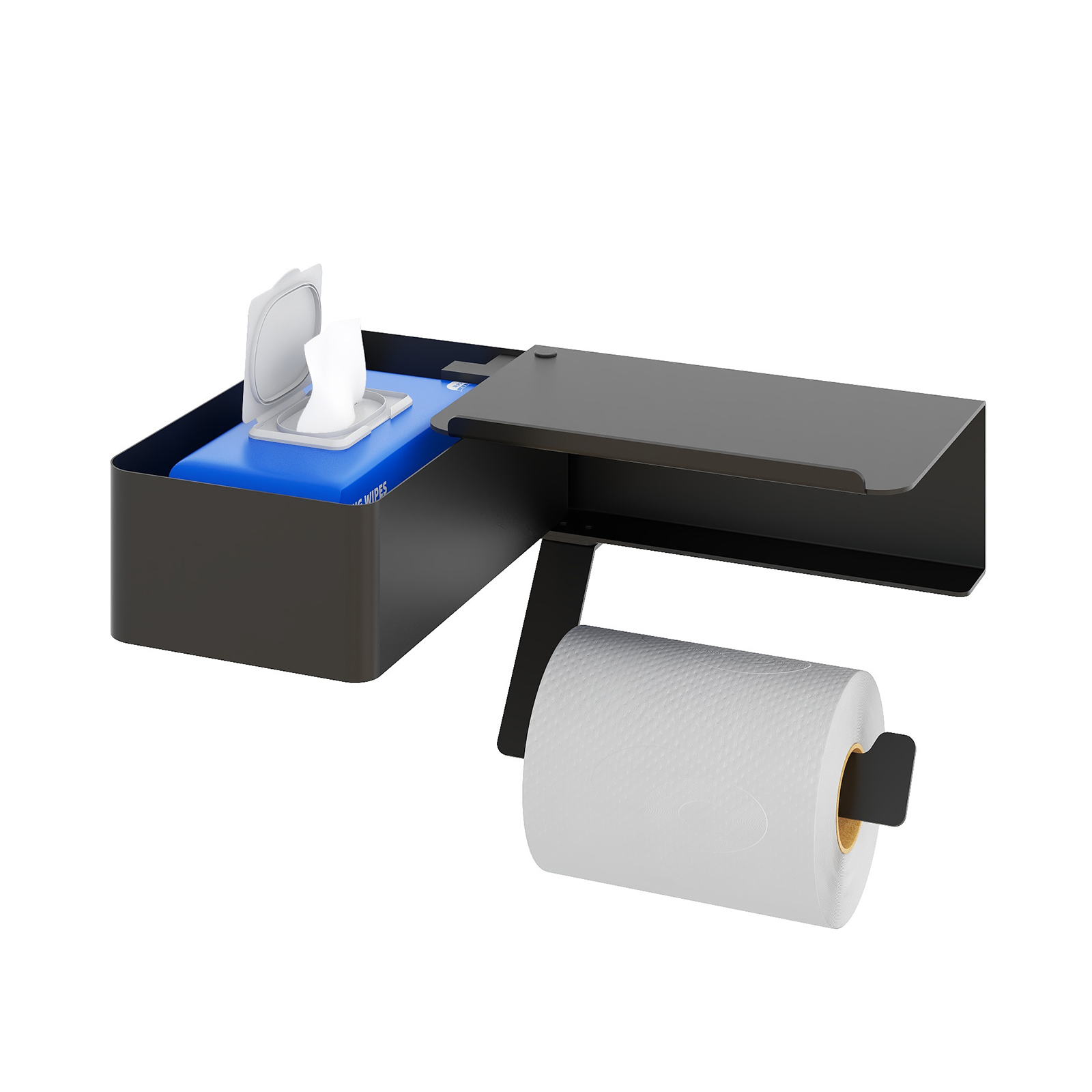 Wall Mounted Toilet Paper Holder with Storage Bathroom Self-adhesive 3M Sticker Aluminum Rotatable Paper Towel Holder