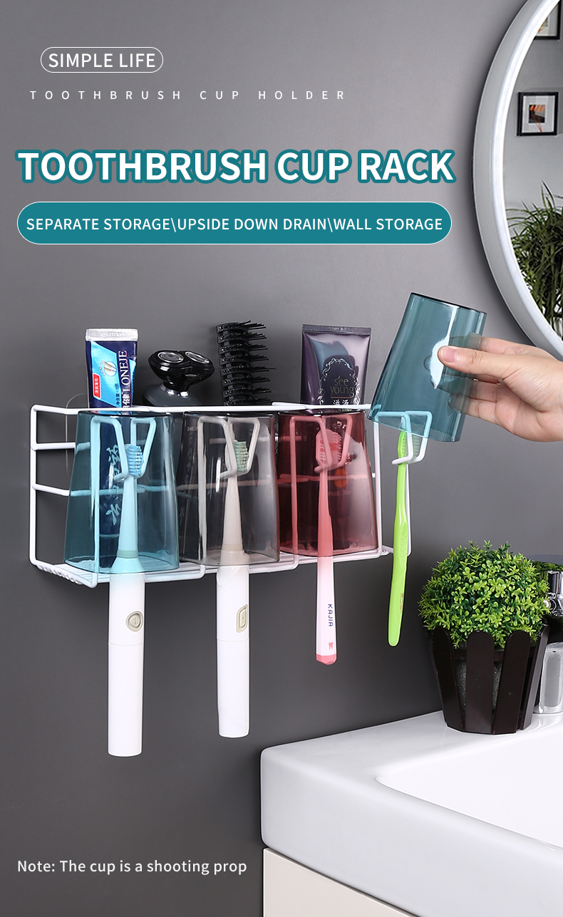 Toothbrush Holder Wall Hanger Self Adhesive Heavy Duty Cup Storage Rack Bathroom Toothpaste Cleanser Stand Accessories Organizer