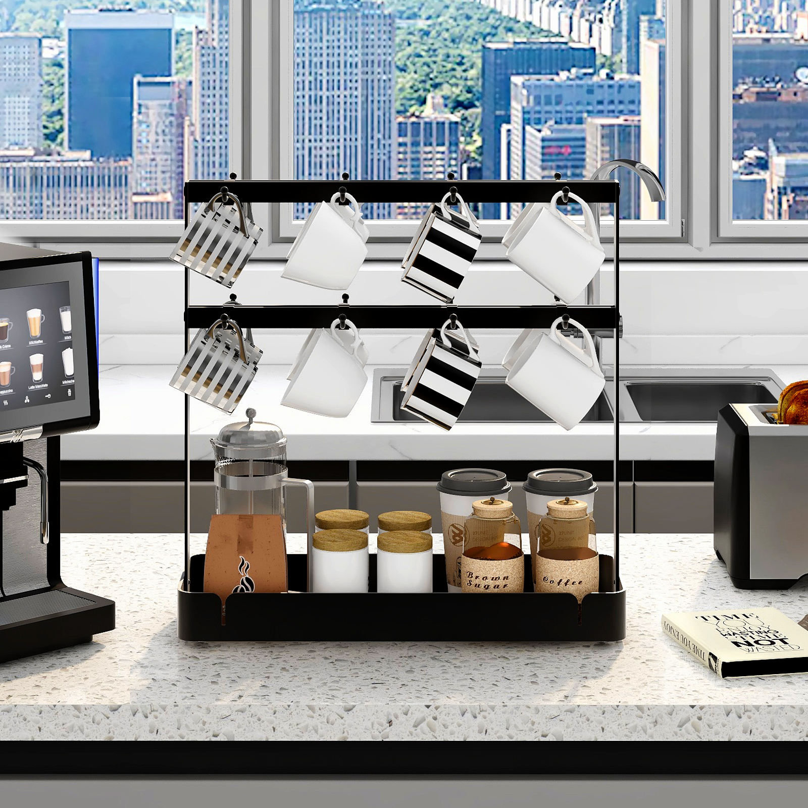 Wholesale Mug Organizer Coffee Cup Holder Aluminum Cup Holder Mug Display Rack Multifunctional Storage