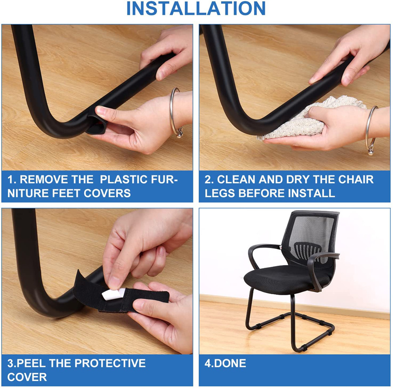 Office Chair Leg Felt Pads Covers Non-Slip Hook and Loop Fasteners Chair Feet Wrap Pads Protectors Hardwood Floor Glides