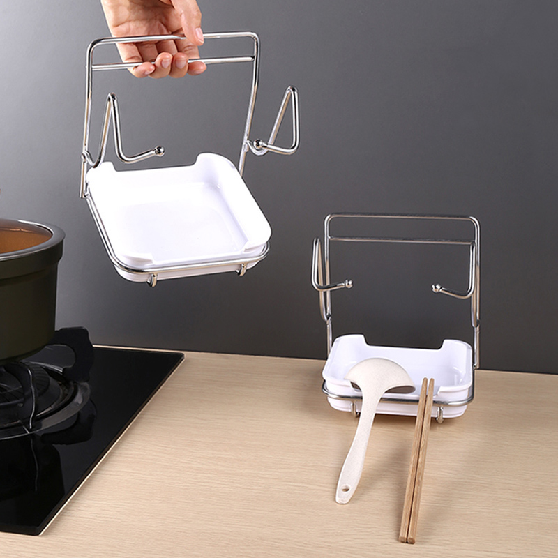 Pot Lid Rack Spoon Rest Holder Fork Spatula Stand Stainless Steel Pan Lid Organizer Kitchen Storage Racks & Shelving Units