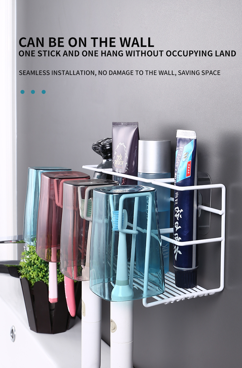 Toothbrush Holder Wall Hanger Self Adhesive Heavy Duty Cup Storage Rack Bathroom Toothpaste Cleanser Stand Accessories Organizer