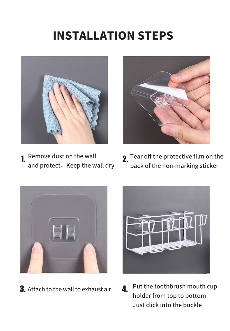Toothbrush Holder Wall Hanger Self Adhesive Heavy Duty Cup Storage Rack Bathroom Toothpaste Cleanser Stand Accessories Organizer