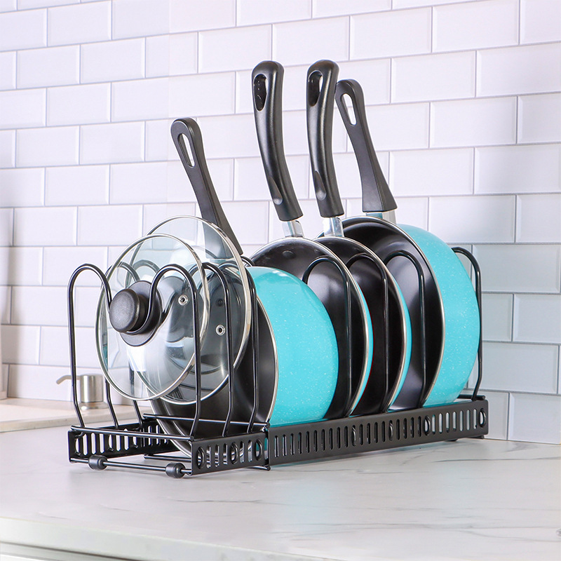 Sliding Pan and Round Pot Lid Cover Holder Organizer Storage Rack Expandable Pot Holder Pot and Pan Holder