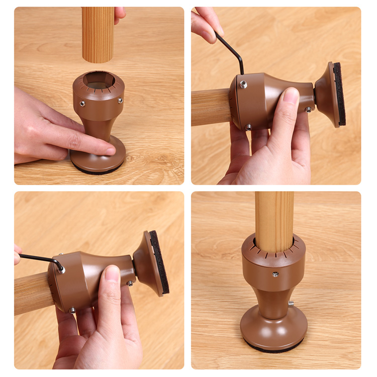 China Supplier Wooden Steel Furniture Leg Risers Adjustable Height Brown Wine Glass Model Bed Furniture Risers