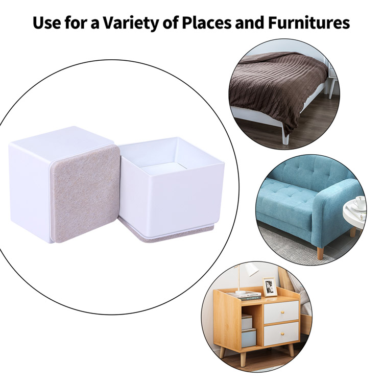 Durable Solid Steel and Felt Pad Furniture Anti-Slip Self-Adhesive Bed and Furniture Risers Made of Plastic and EVA