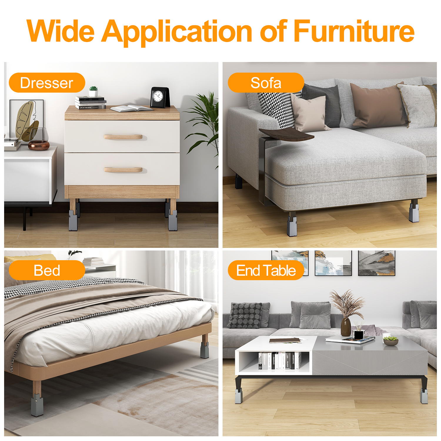 Heavy Duty Sofa Table Bed Furniture Riser Chair Legs Adjustable Cabinet Legs Silver and Black Sofa Legs Base Furniture Bed Pads