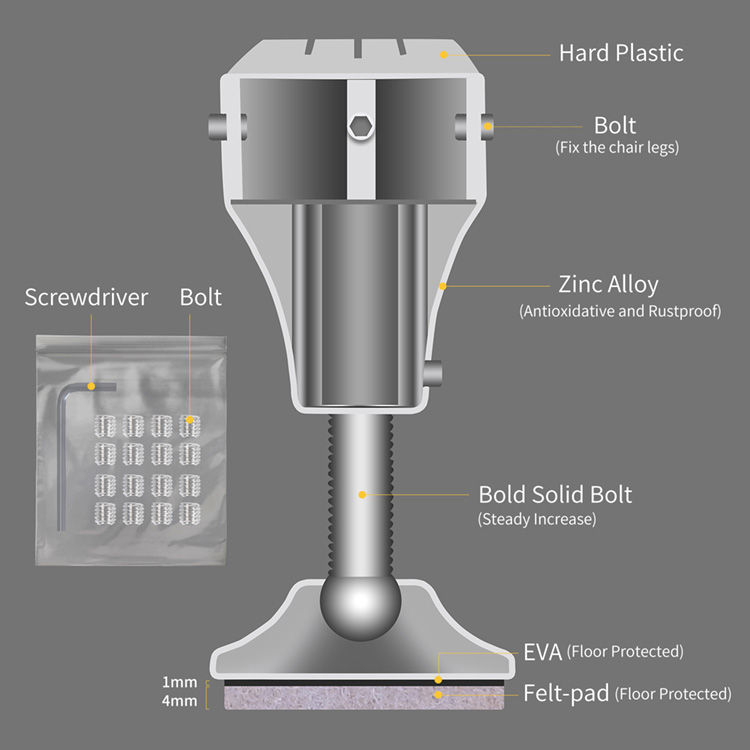 Good Price of New Product Metal Furniture Chair Leg Risers Wine Glass Black Furniture and Bed Risers