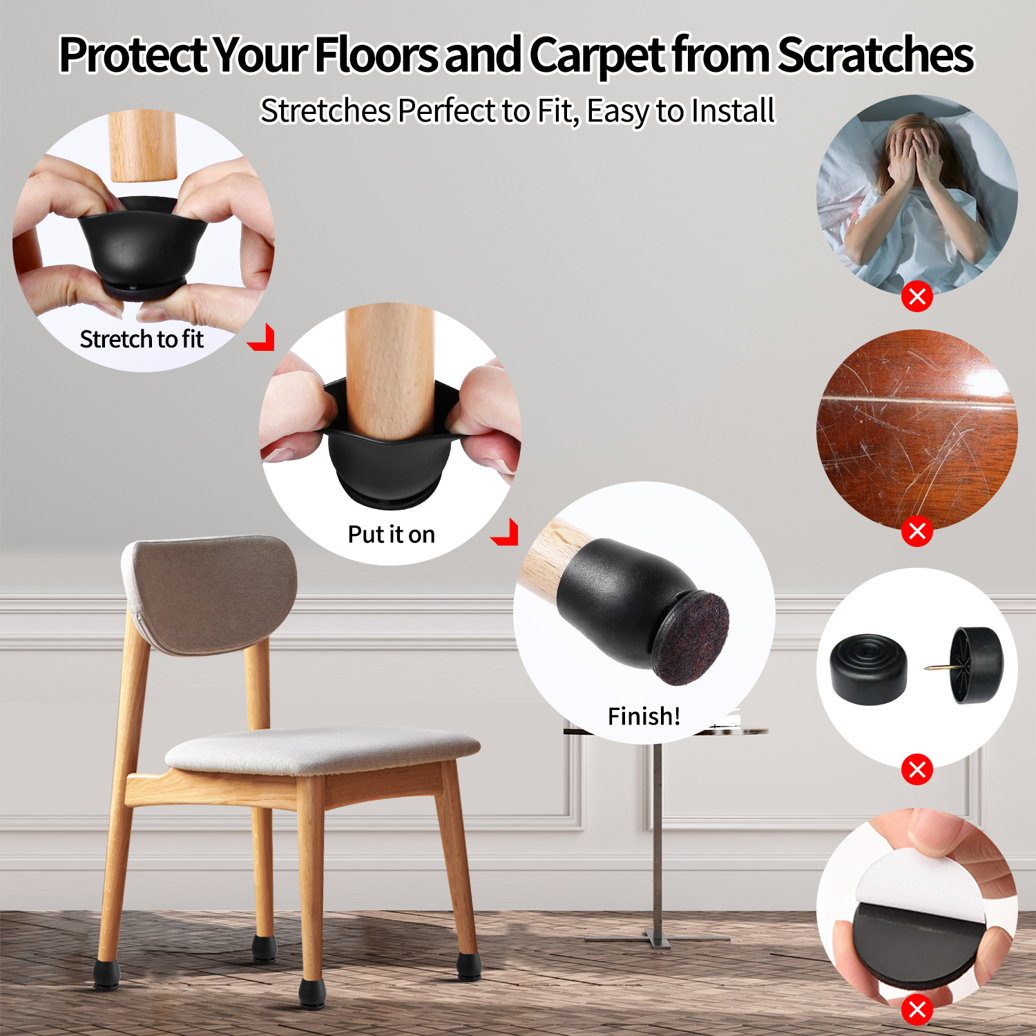 Furniture Silicon Protection Cover with Felt Pad Chair Leg Transparent Chair Leg Silicone Floor Furniture Leg Protectors