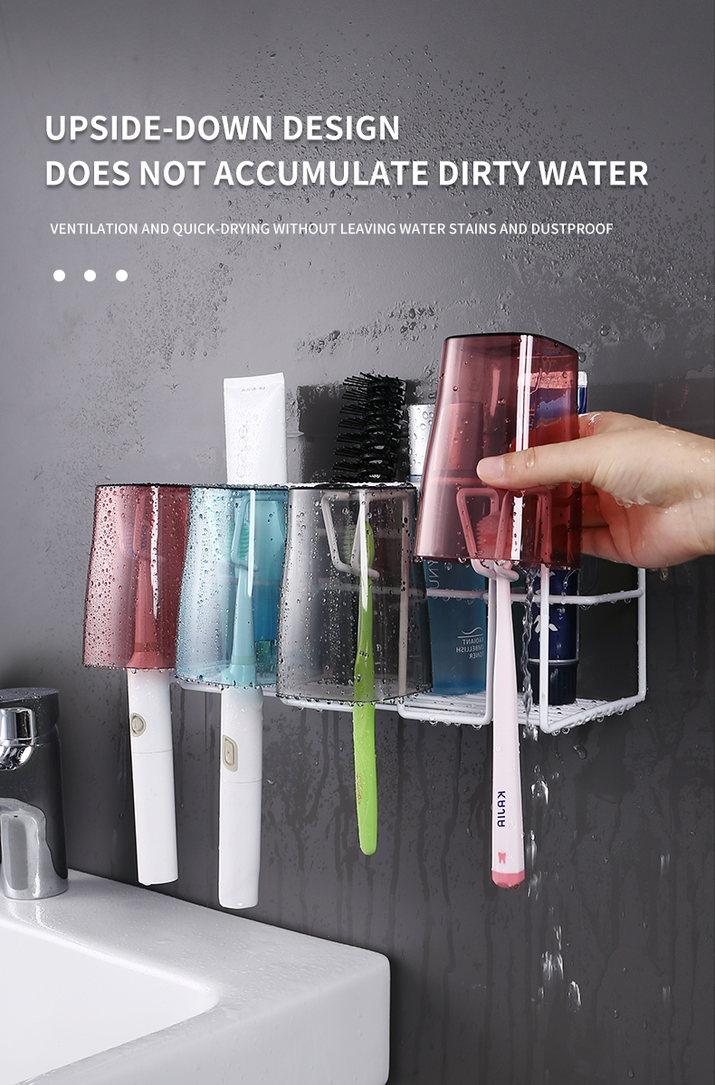 Toothbrush Holder Wall Hanger Self Adhesive Heavy Duty Cup Storage Rack Bathroom Toothpaste Cleanser Stand Accessories Organizer