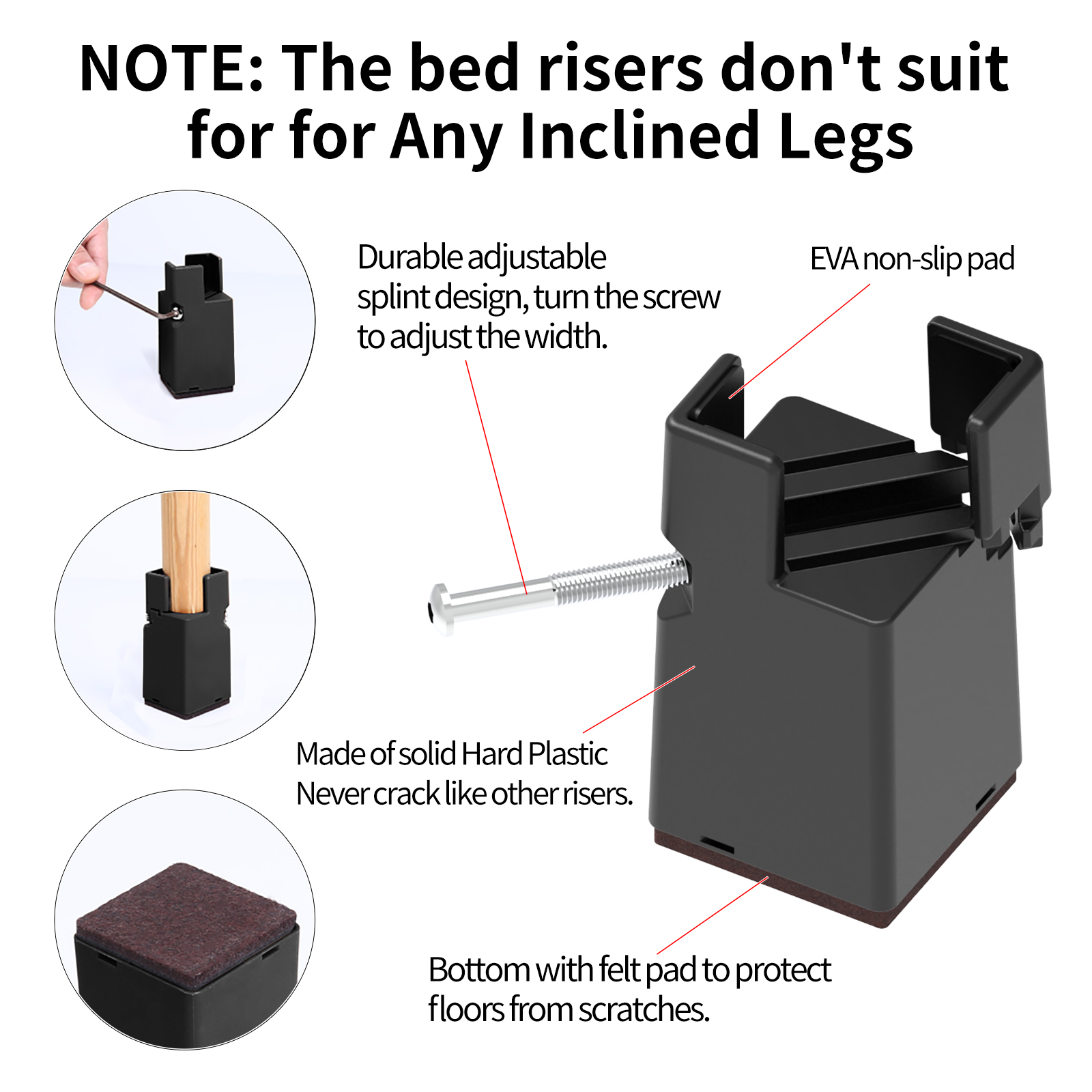 4PCS Adjustable Furniture Leg Risers Bed Foot Pads with 3 Inch Heavy Duty Sofa Tables Slider Pad Furnitures Adjust Pad