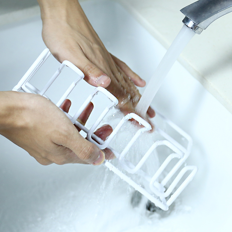 Kitchen Sponge Holder Drain Racks Self Adhesive Dish Cloth Hanger Soap Rag Brush Holder Carbon Steel Storage Organizer Basket