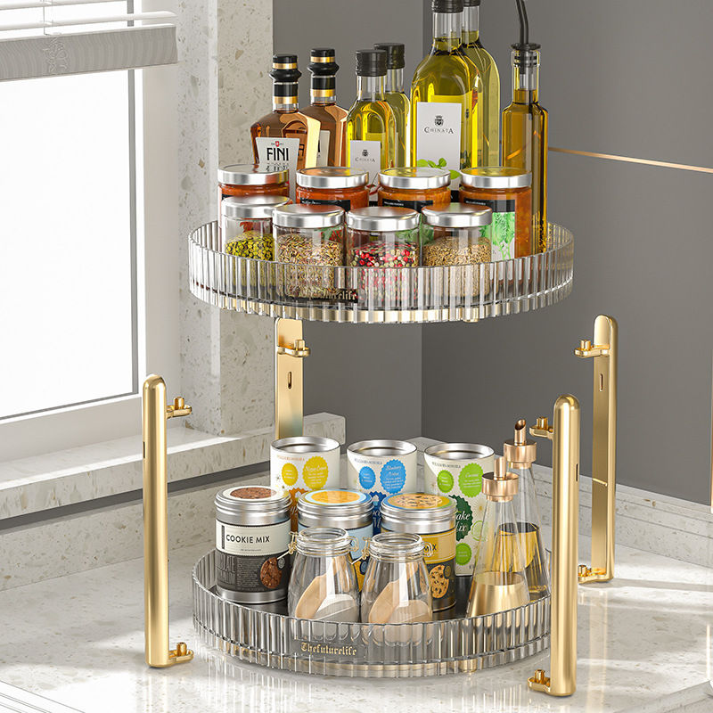 Vegetable Fruit Storage Basket Kitchen Cabinet Organizer Seasoning Spice Rack Rotating Kitchen Shelf Rotating Spice Rack
