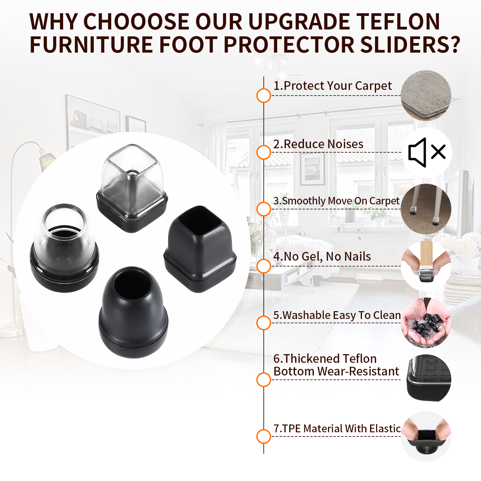 New Design Durable Anti-Scratch Thickened Silicone Chair Feet Covers Chair Foot Protector Metal Caps for Furniture Legs