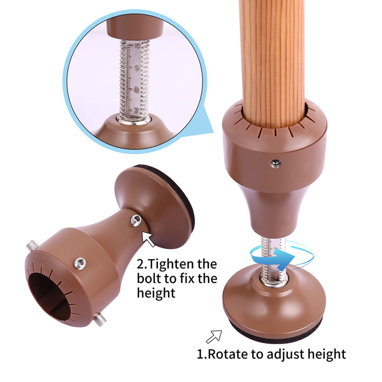 China Supplier Wooden Steel Furniture Leg Risers Adjustable Height Brown Wine Glass Model Bed Furniture Risers
