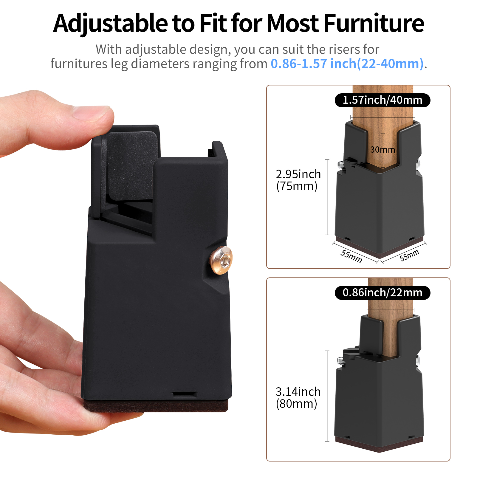 4PCS Adjustable Furniture Leg Risers Bed Foot Pads with 3 Inch Heavy Duty Sofa Tables Slider Pad Furnitures Adjust Pad