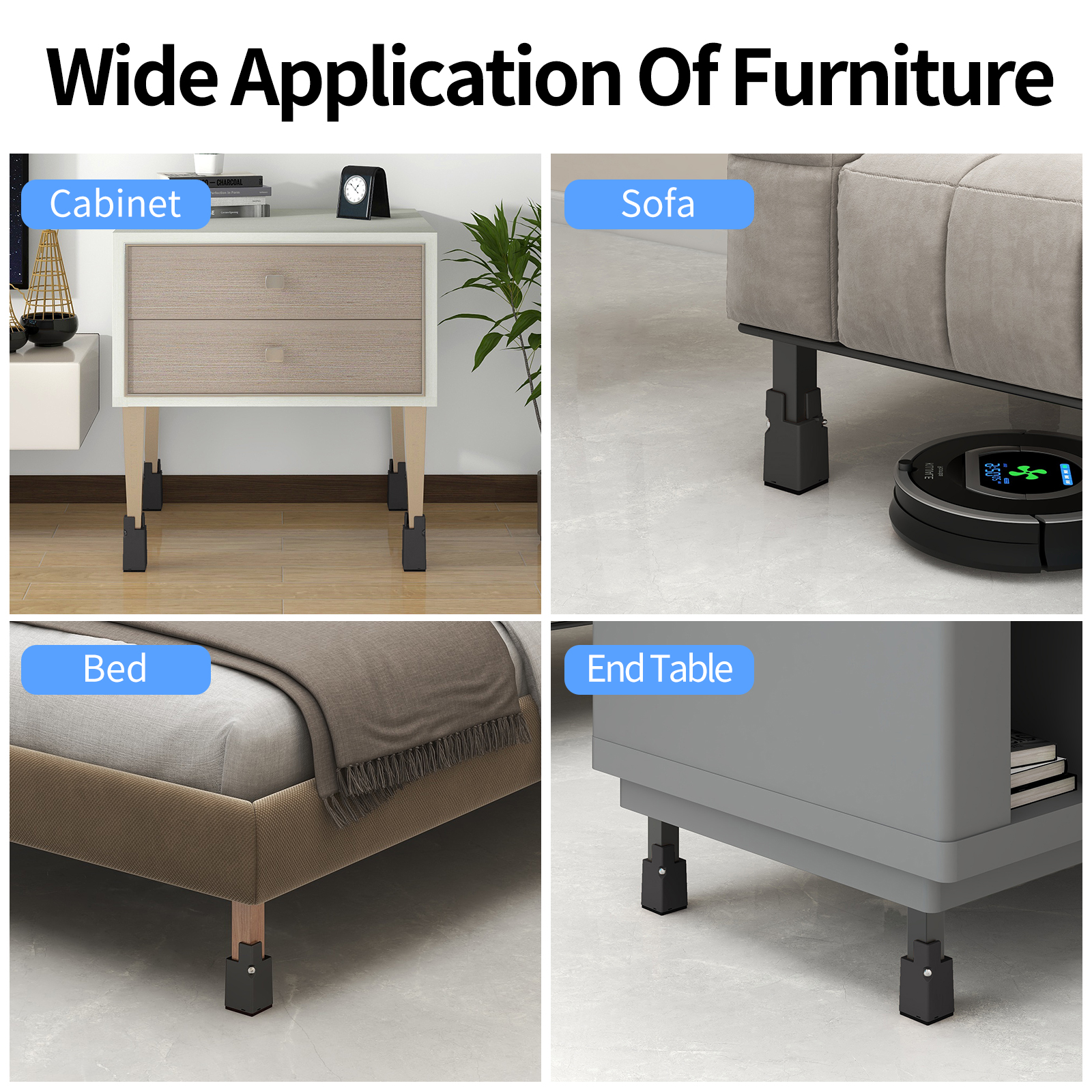 4PCS Adjustable Furniture Leg Risers Bed Foot Pads with 3 Inch Heavy Duty Sofa Tables Slider Pad Furnitures Adjust Pad
