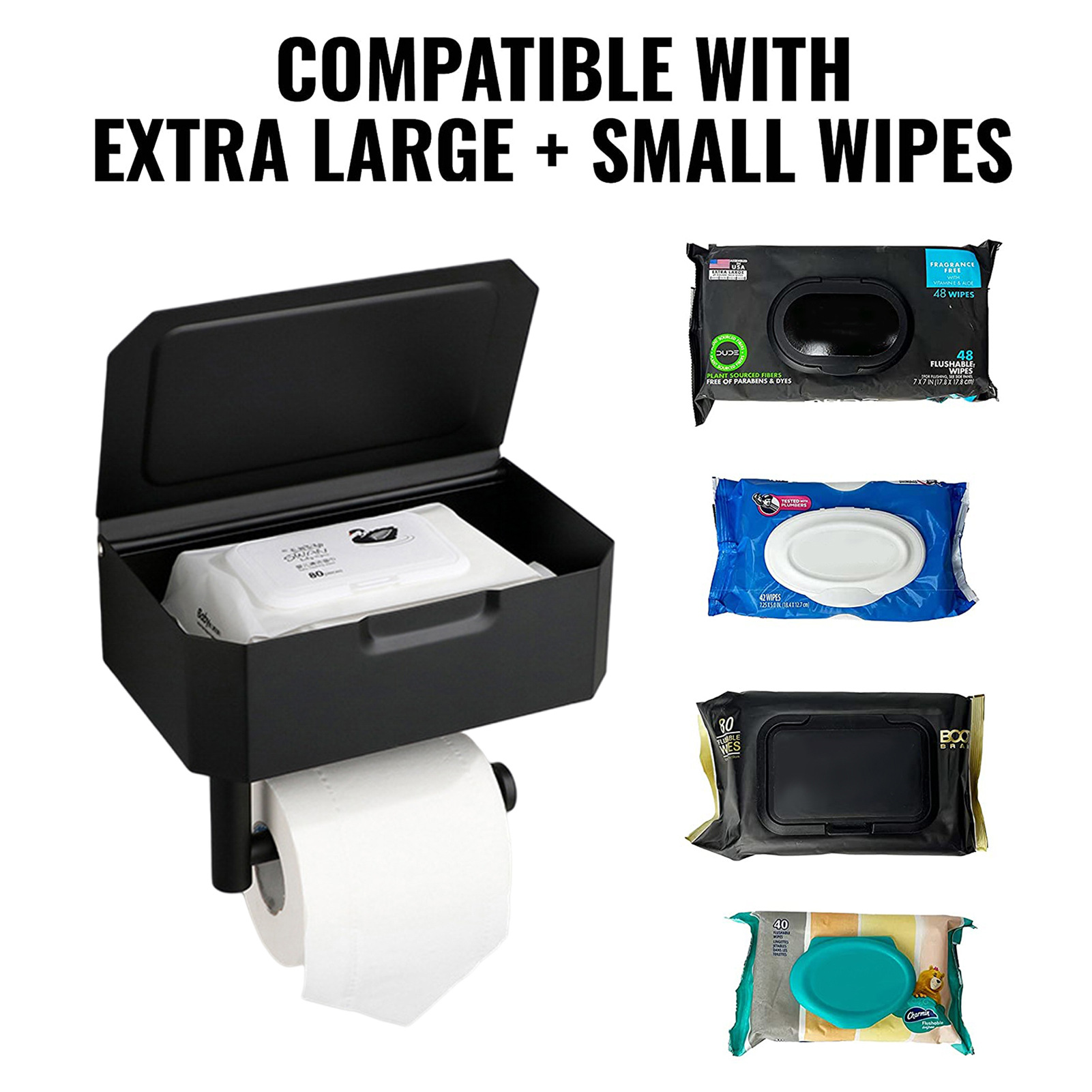 New Design Metal Stainless Steel Black Cell Phone Holder Cover Storage Box Toilet Paper  Standing Toilet Paper Holder