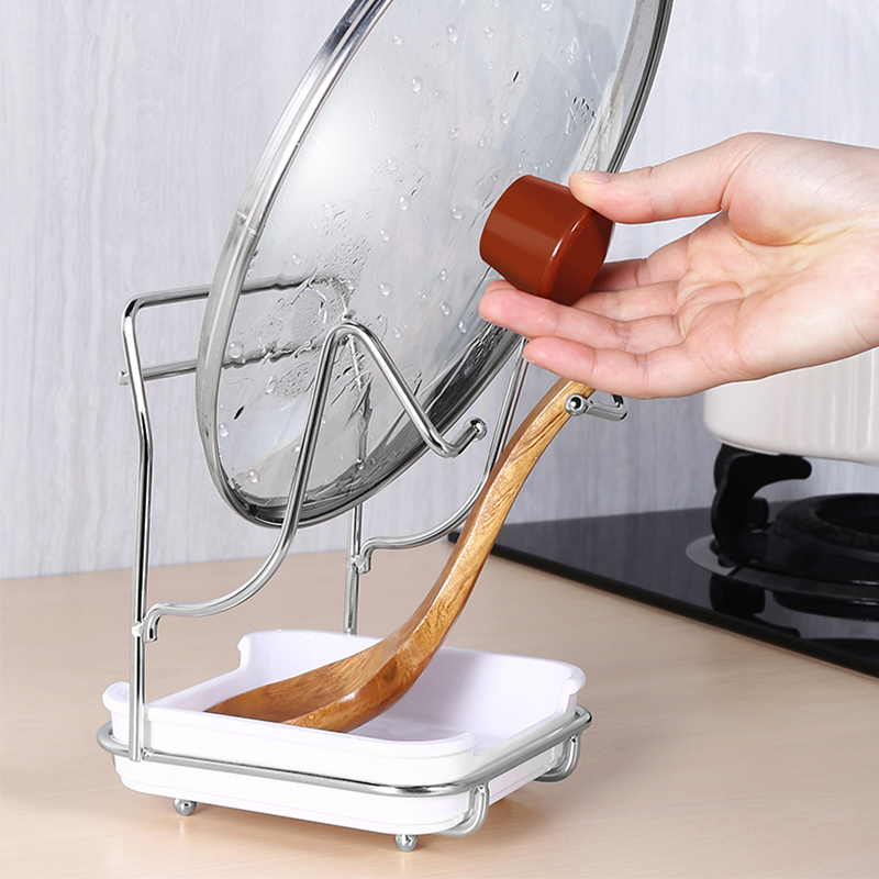 Pot Lid Rack Spoon Rest Holder Fork Spatula Stand Stainless Steel Pan Lid Organizer Kitchen Storage Racks & Shelving Units