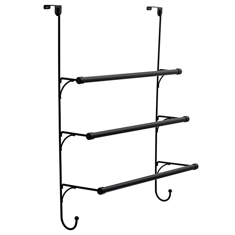 Adjustable Over the Door Triple Bathroom Towel Holder Rack with Hooks Over the Door Organizer Hanger