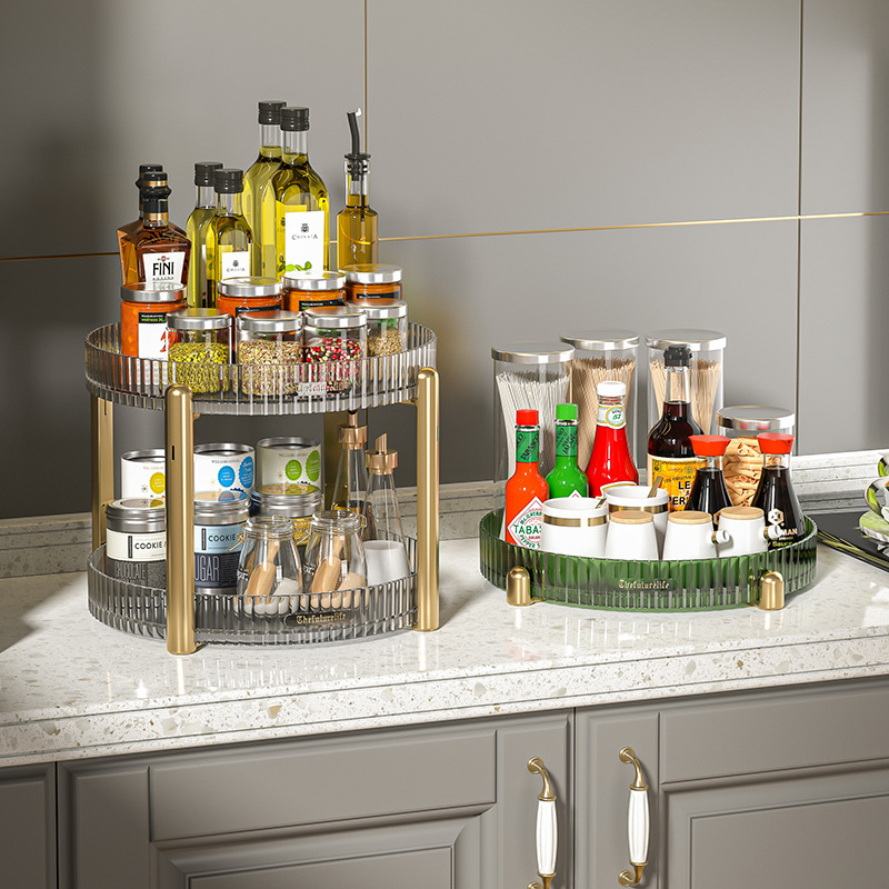 Vegetable Fruit Storage Basket Kitchen Cabinet Organizer Seasoning Spice Rack Rotating Kitchen Shelf Rotating Spice Rack