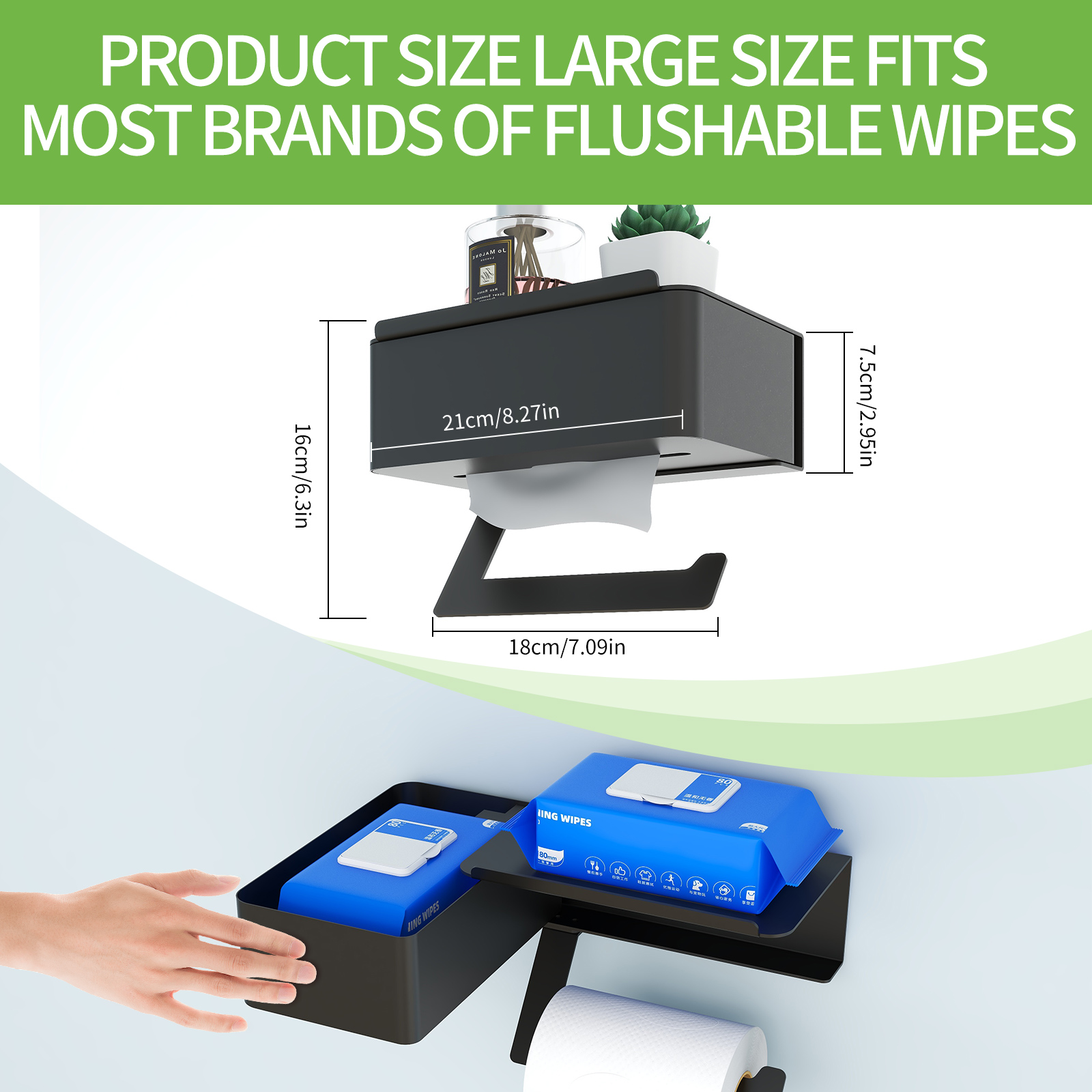 New Arrival Matte Black Toilet Paper Holder Tissue Roll Hanger with Shelf Flushable Paper  Dispenser Storage Box