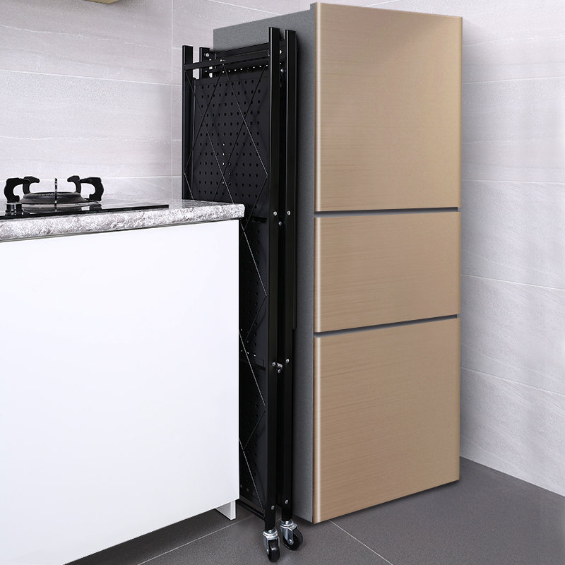 Collapsible Wire Shelving Kitchen Shelves Bookshelf with Wheels for Living Room Bathroom 3-Tier Foldable Storage Shelves