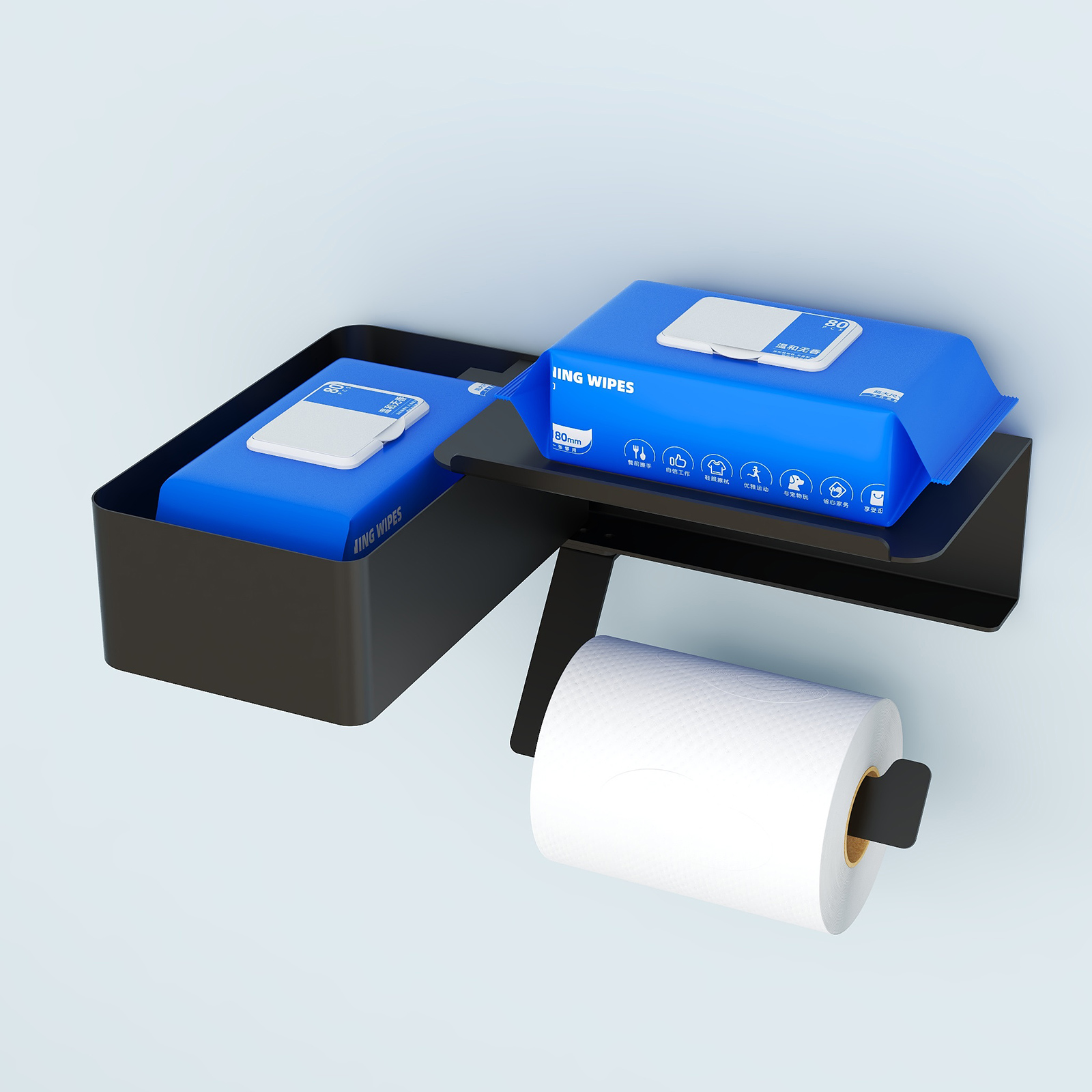 New Arrival Matte Black Toilet Paper Holder Tissue Roll Hanger with Shelf Flushable Paper  Dispenser Storage Box