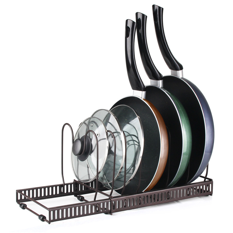 Sliding Pan and Round Pot Lid Cover Holder Organizer Storage Rack Expandable Pot Holder Pot and Pan Holder