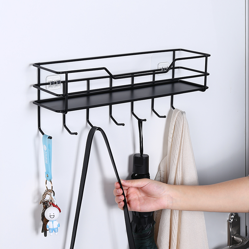 No Drilling Adhesive Wall Mounted Shower Caddy Basket Shelf with Hooks for Hanging Sponge and Razor,Shampoo Holder Organizer