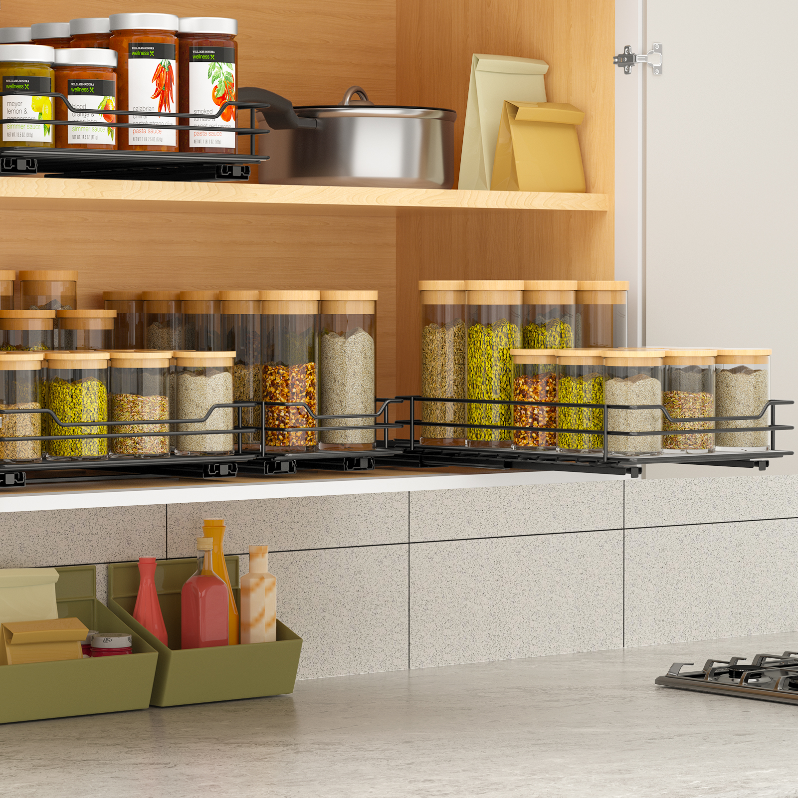 Modern Stainless Steel Slide Out Seasoning Pull Out Spice Rack Organizer Duty-Free for Home Kitchen Cabinets Storage