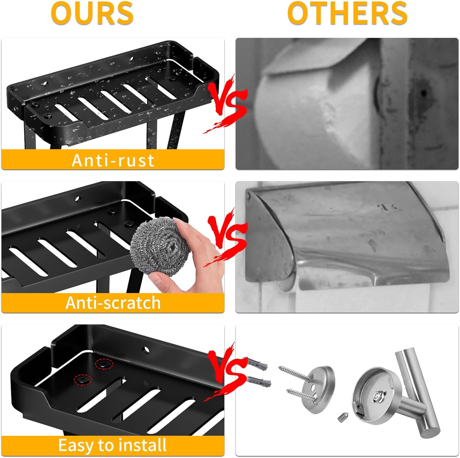 New Design Metal Stainless Steel Black Cell Phone Holder Cover Storage Box and Standing Toilet Paper Holder for Kitchen Use
