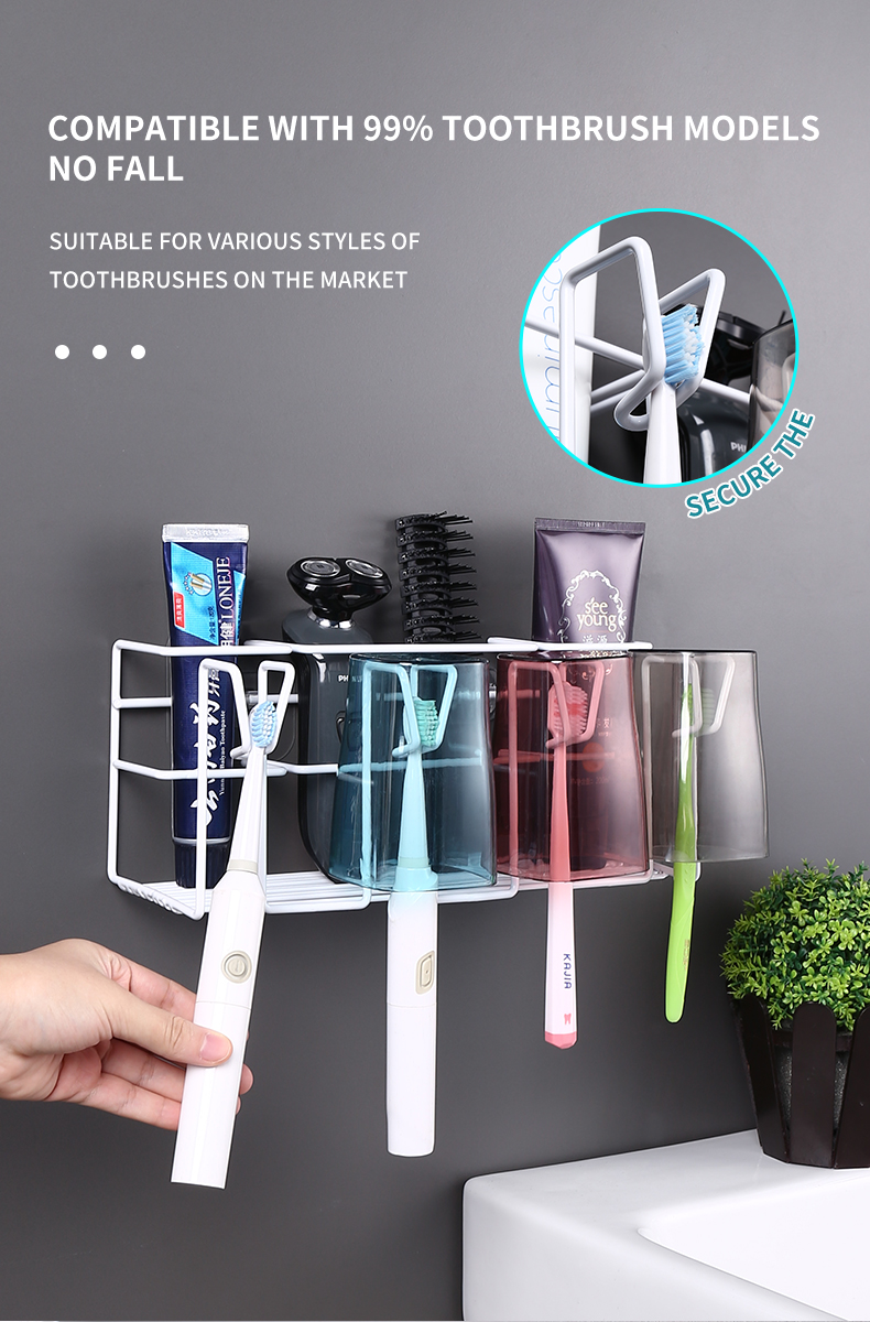 Toothbrush Holder Wall Hanger Self Adhesive Heavy Duty Cup Storage Rack Bathroom Toothpaste Cleanser Stand Accessories Organizer