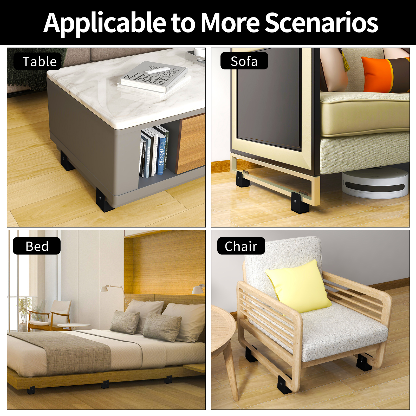 4PCS Bed Risers Furniture Riser Heavy Duty Bed Lifts Adjustable Bed Furniture Frame Risers