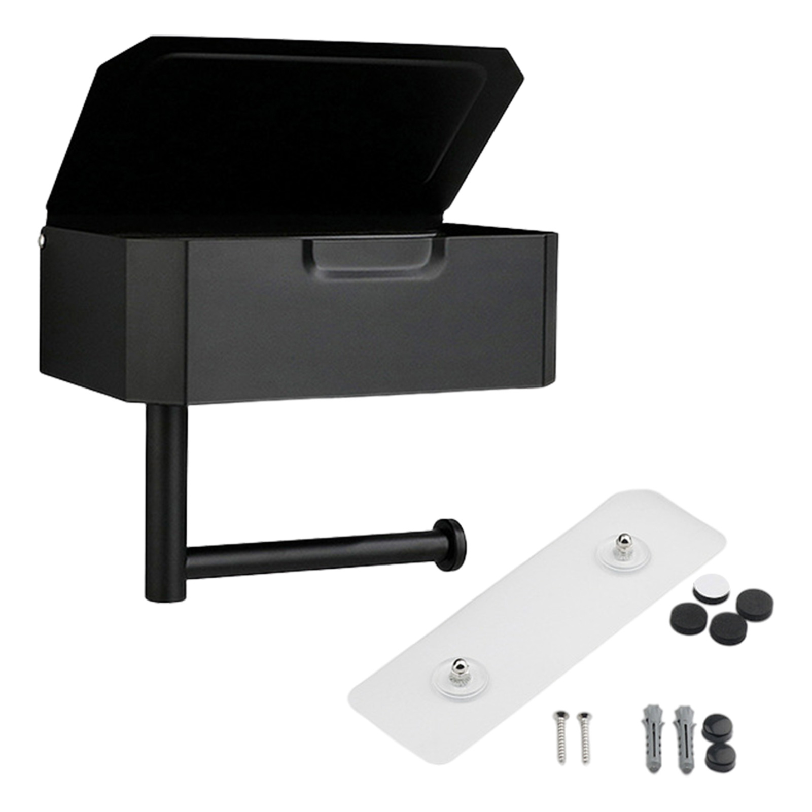 New Design Metal Stainless Steel Black Cell Phone Holder Cover Storage Box Toilet Paper  Standing Toilet Paper Holder