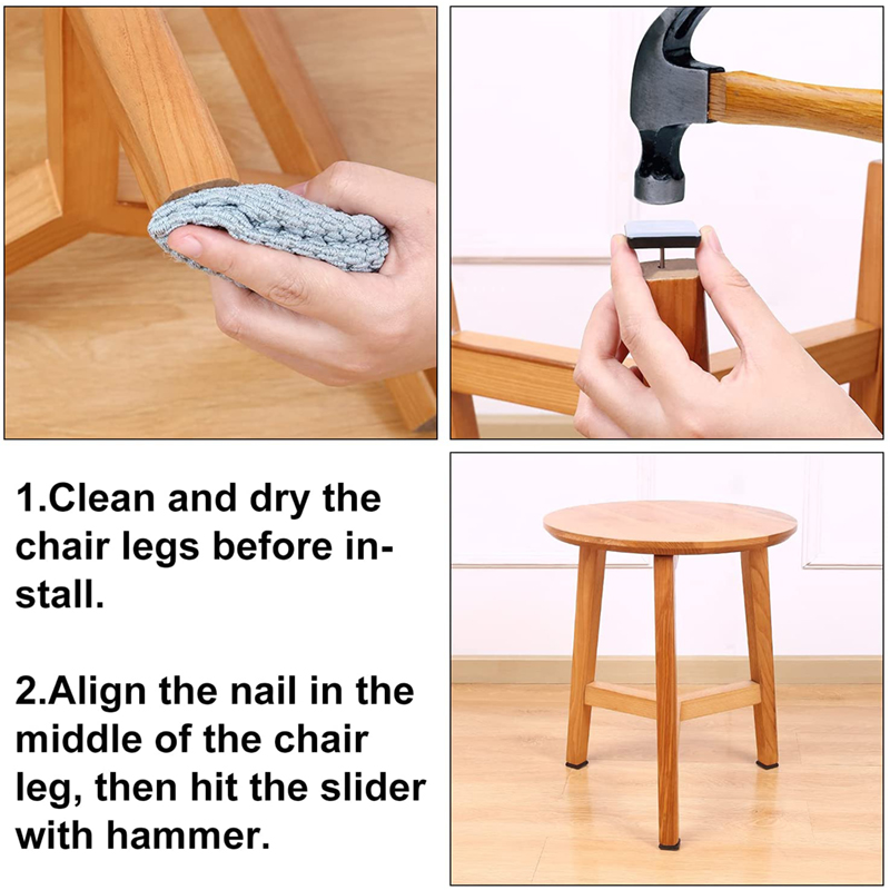 Square Furniture Glides Nail on Furniture Slider, PTFE Chair Leg Floor Protectors for Hardwood Dinning Wooden Furniture