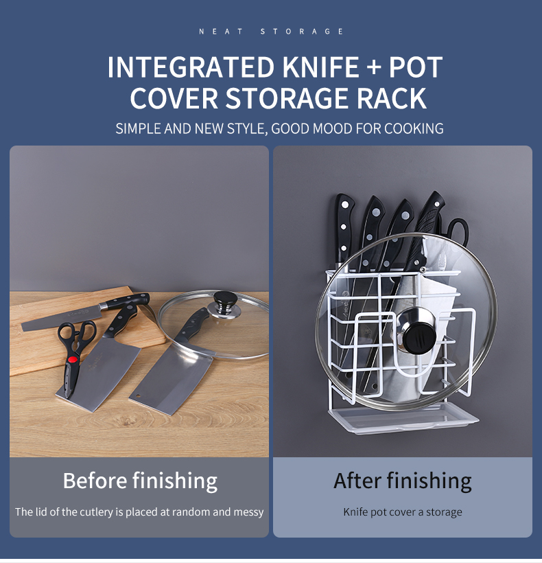 Knife Holder Wall-Mounted Cutting Board Pot Lid Storage Rack Tool Kitchen Shelf Organizer Drying Basket Kitchen Shelf