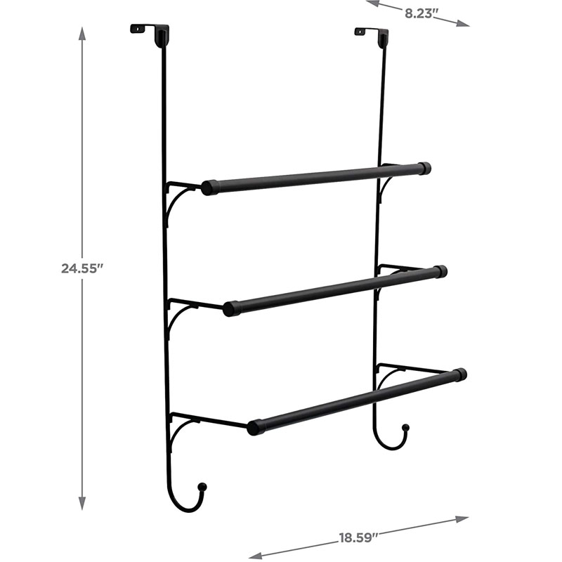 Adjustable Over the Door Triple Bathroom Towel Holder Rack with Hooks Over the Door Organizer Hanger