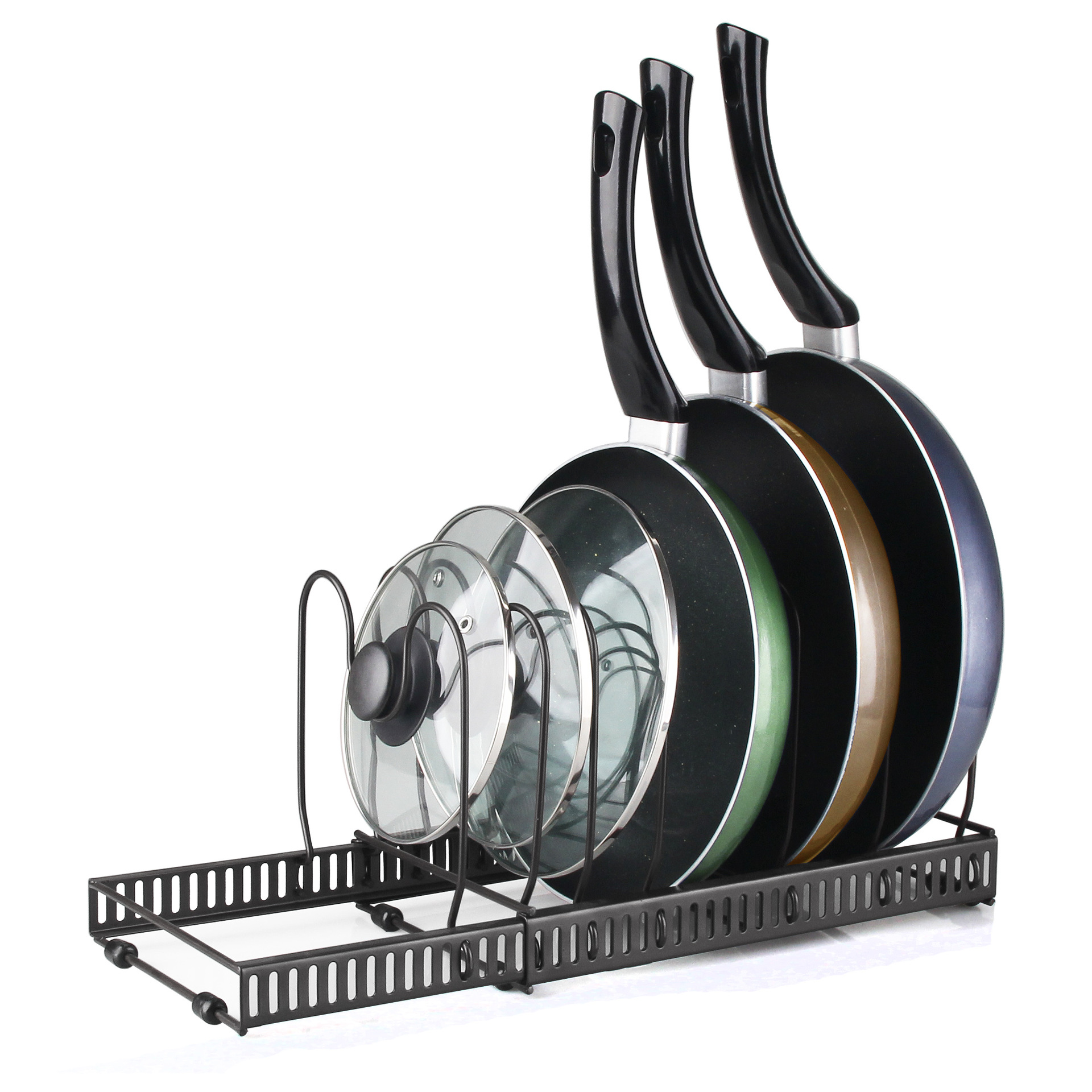 Sliding Pan and Round Pot Lid Cover Holder Organizer Storage Rack Expandable Pot Holder Pot and Pan Holder