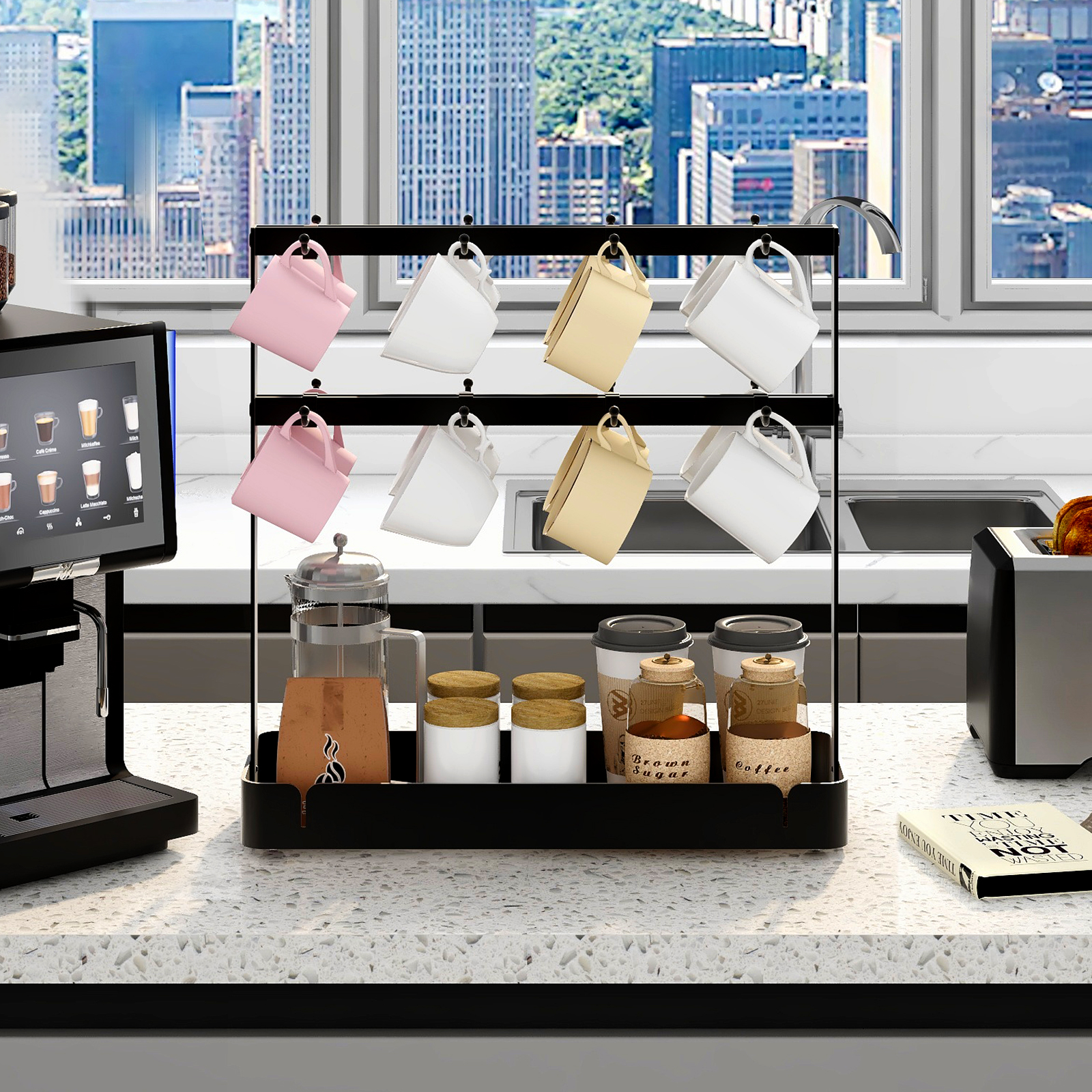 Wholesale Mug Organizer Coffee Cup Holder Aluminum Cup Holder Mug Display Rack Multifunctional Storage