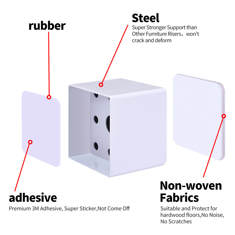 Durable Solid Steel and Felt Pad Furniture Anti-Slip Self-Adhesive Bed and Furniture Risers Made of Plastic and EVA